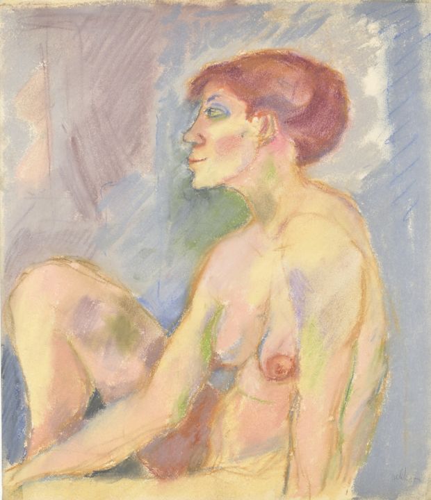 Drawing titled "P26 Femme Nue Assise" by Amos Zelikson, Original Artwork, Pastel