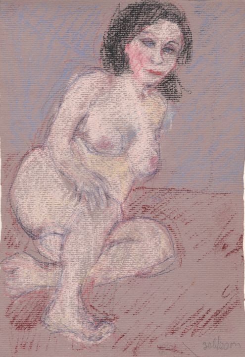 Drawing titled "P35 Femme Nue Adoss…" by Amos Zelikson, Original Artwork, Pastel