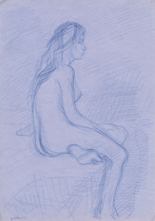 「C08 Femme Nue Assise」というタイトルの描画 Amos Zeliksonによって, オリジナルのアートワーク, 鉛筆