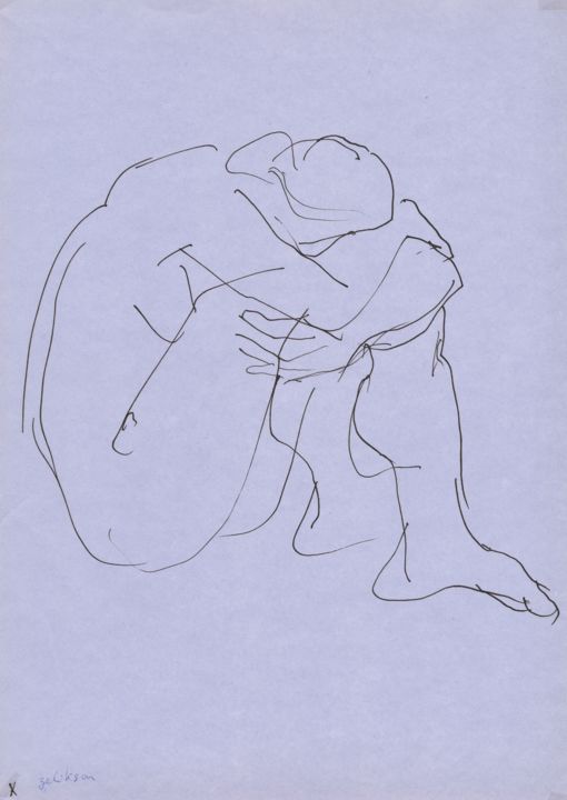 Disegno intitolato "E41 Femme Nue Assise" da Amos Zelikson, Opera d'arte originale, Inchiostro