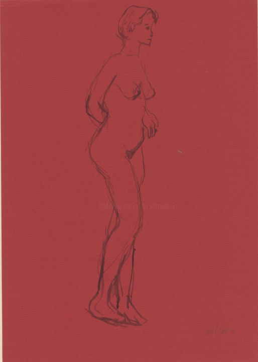 Dibujo titulada "E43 Femme  Nue Debo…" por Amos Zelikson, Obra de arte original, Tinta