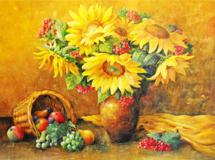 Malarstwo zatytułowany „"Flores do sol"” autorstwa V.Sholoh, Oryginalna praca, Olej