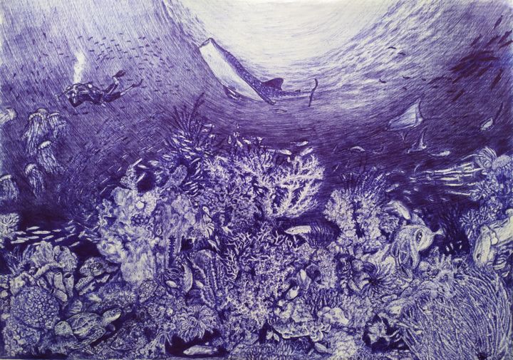Zeichnungen mit dem Titel "Beneath the Surface" von Shorove, Original-Kunstwerk, Kugelschreiber