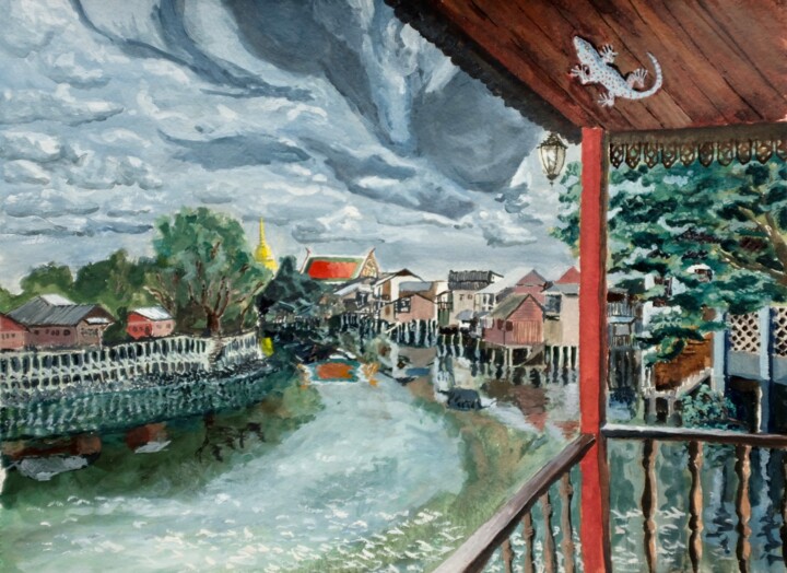 Painting titled "Chanthaburi in the…" by Shoujie Sun, Original Artwork, Watercolor