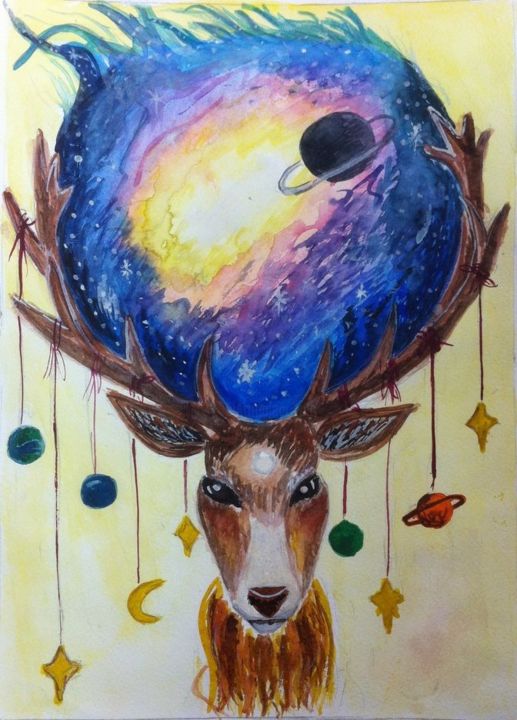 Painting titled "cosmos" by Vasilisa Pro, Original Artwork, Watercolor