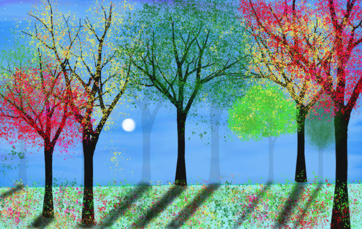 Digital Arts titled "Colorful Folliage" by Shreya Sham, Original Artwork, Digital Painting