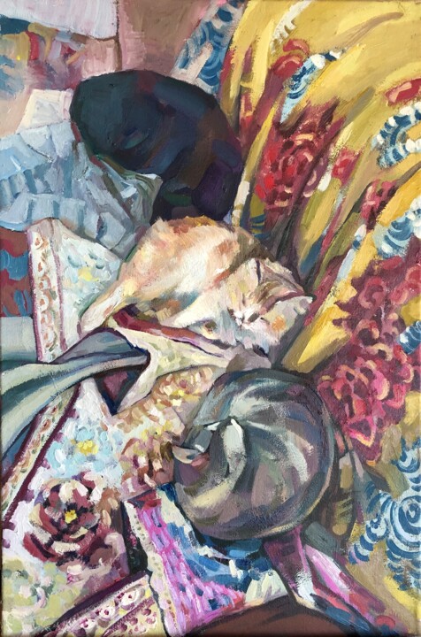 Pintura intitulada "trois chats" por Shuang Gao, Obras de arte originais, Óleo