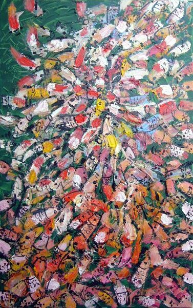 Peinture intitulée "poissons" par Shuang Gao, Œuvre d'art originale