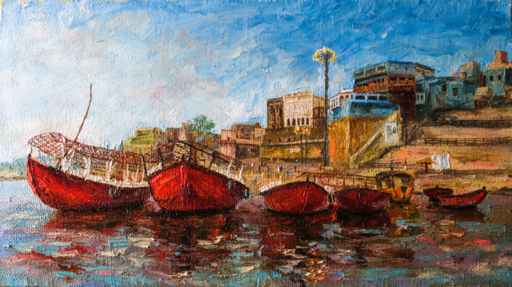 Peinture intitulée "«Morning in Varanas…" par Artem Shubin, Œuvre d'art originale, Huile