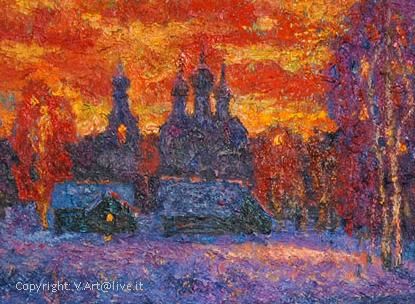 Painting titled "Sunset by the river…" by Shubnikov, Original Artwork