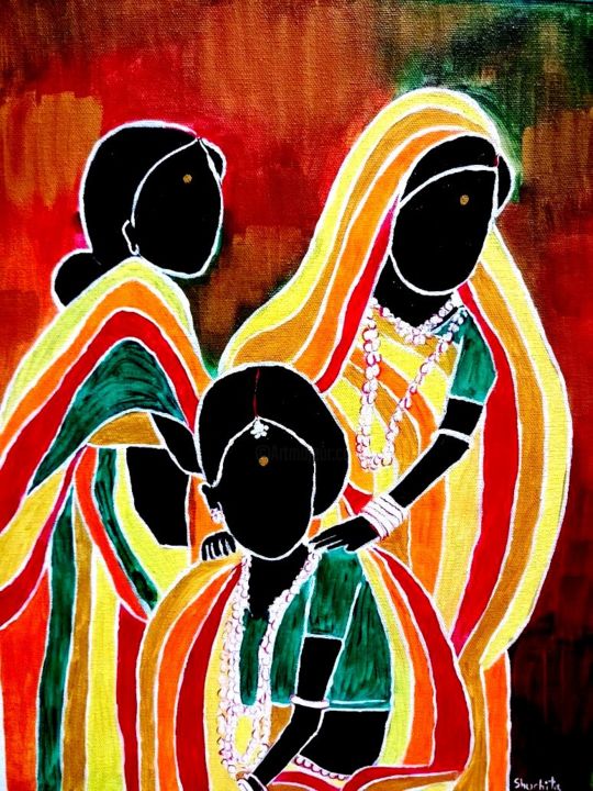 Painting titled "Santhali women" by Shuchita Srivastava, Original Artwork, Acrylic