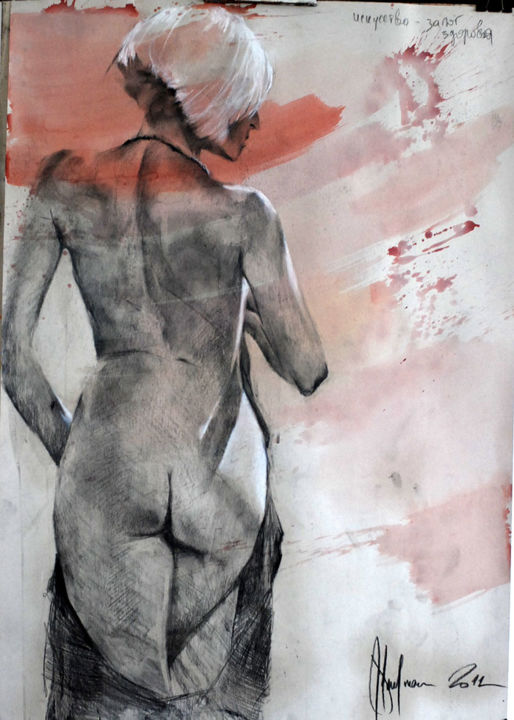 Rysunek zatytułowany „Nude #273” autorstwa Shulman, Oryginalna praca, Kreda