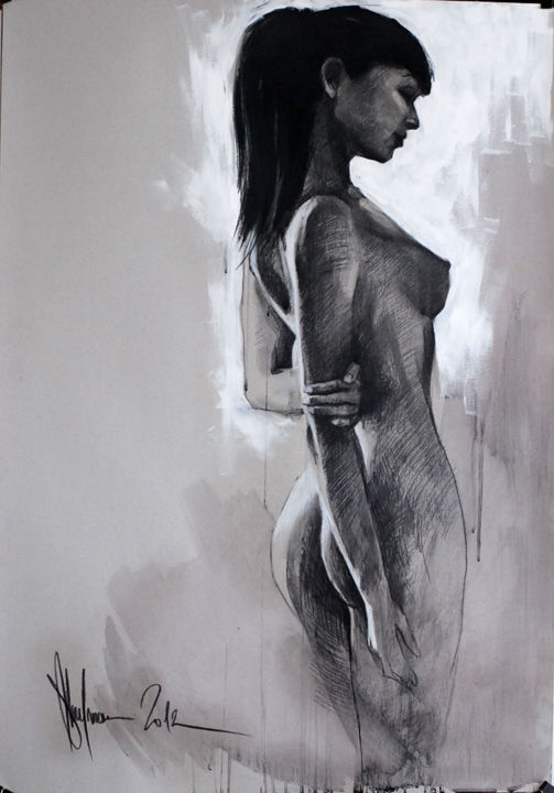 Dessin intitulée "Nude #340" par Shulman, Œuvre d'art originale, Craie