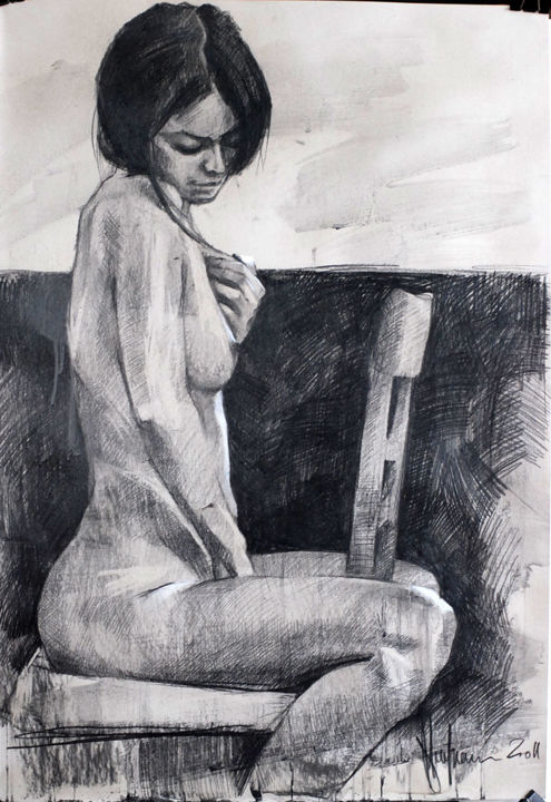 Disegno intitolato "Nude #338" da Shulman, Opera d'arte originale, Gesso