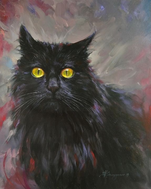 Painting titled "Cat, Predator" by Vladislav Shurganov, Original Artwork, Oil
