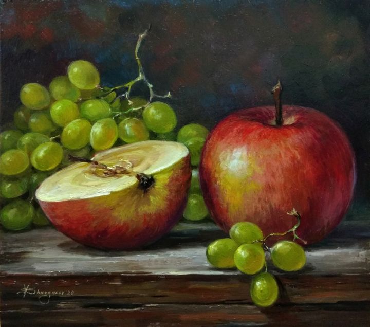 Peinture intitulée ""Apples and white g…" par Vladislav Shurganov, Œuvre d'art originale, Huile