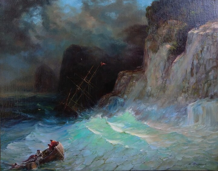 Pittura intitolato "Based on Aivazovsky…" da Vladislav Shurganov, Opera d'arte originale, Olio