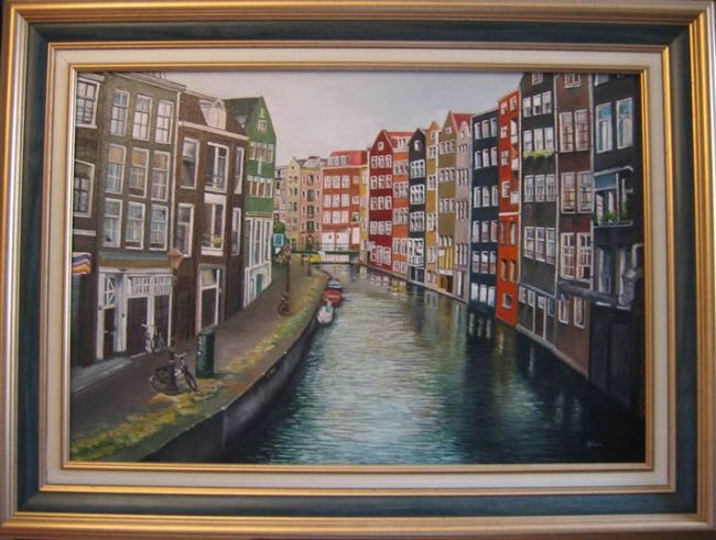 Pintura intitulada "Canal de Amsterdam" por Shylai, Obras de arte originais
