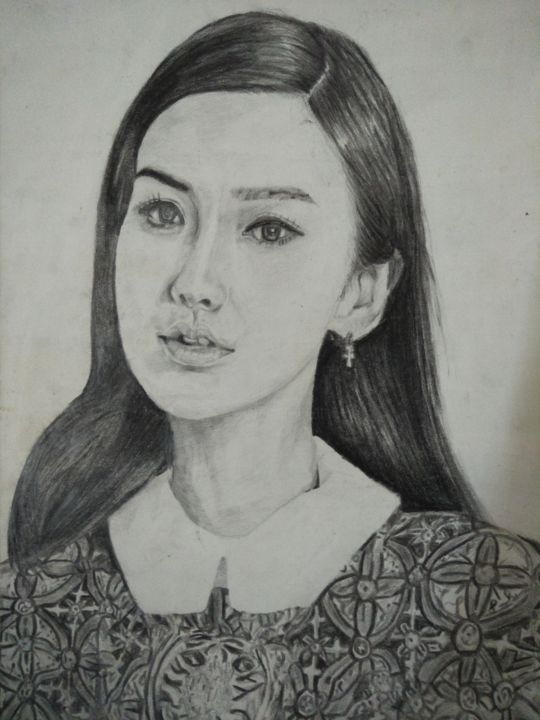 Painting titled "Angelababy" by Si Pei Li, Original Artwork, Pencil