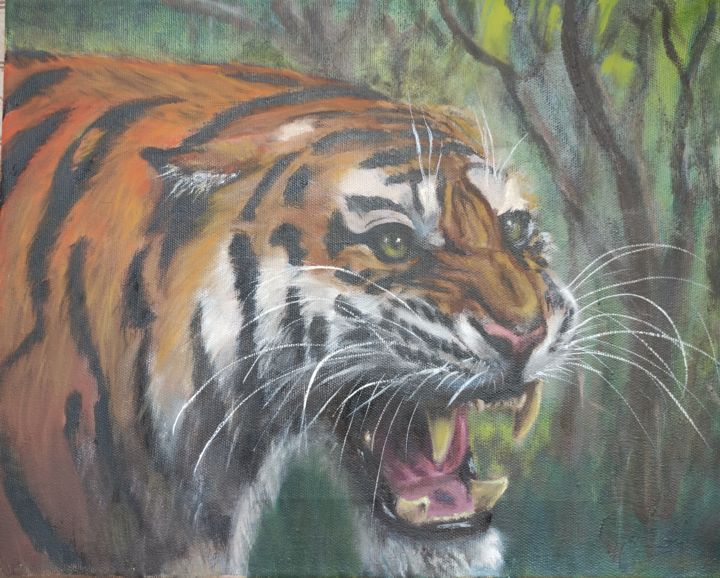 Peinture intitulée "Tiger" par Aleksandr Vasilev, Œuvre d'art originale, Huile Monté sur Châssis en bois