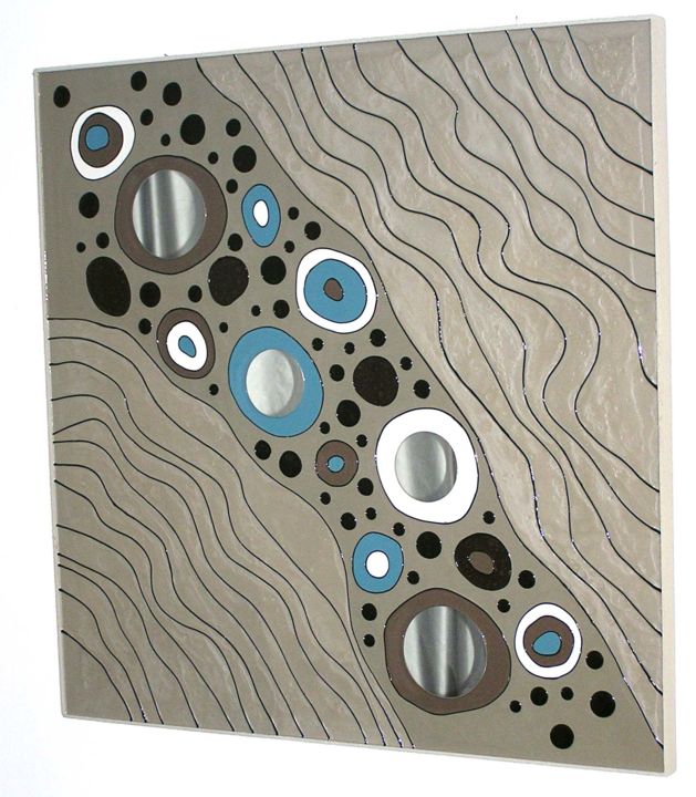Painting titled "EBBULITIONS bleu/ta…" by Max Rubio, Original Artwork, Stained glass painting Mounted on Wood Panel