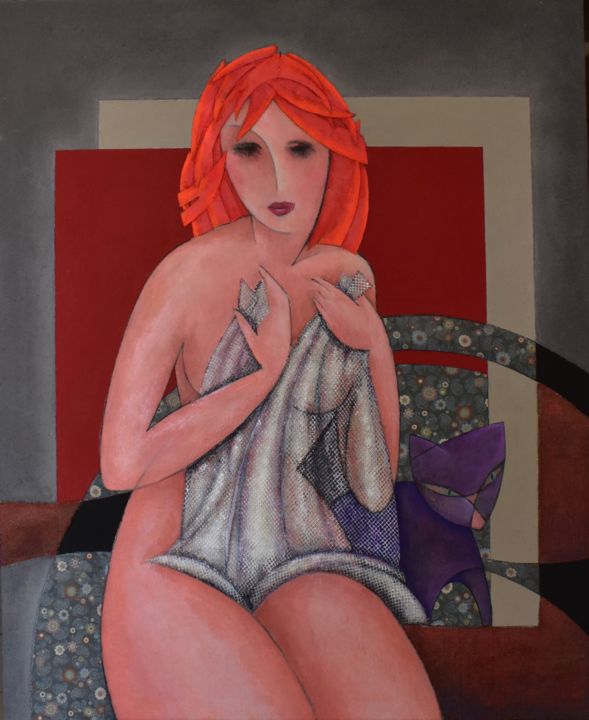 Κολάζ με τίτλο "Modigliani revisited" από Sibilla Bjarnason, Αυθεντικά έργα τέχνης, Κολάζ Τοποθετήθηκε στο Ξύλινο φορείο σκε…