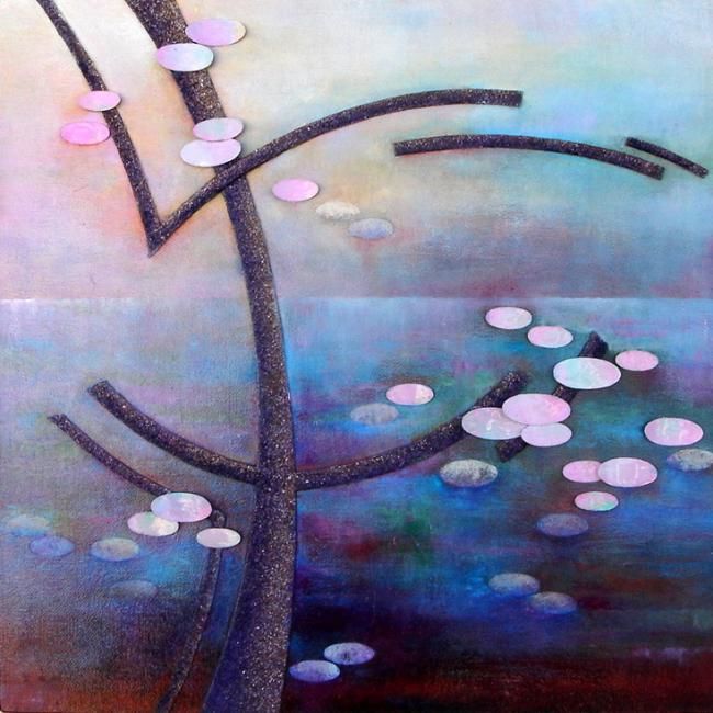 Malerei mit dem Titel "Almond flowers" von Sibilla Bjarnason, Original-Kunstwerk