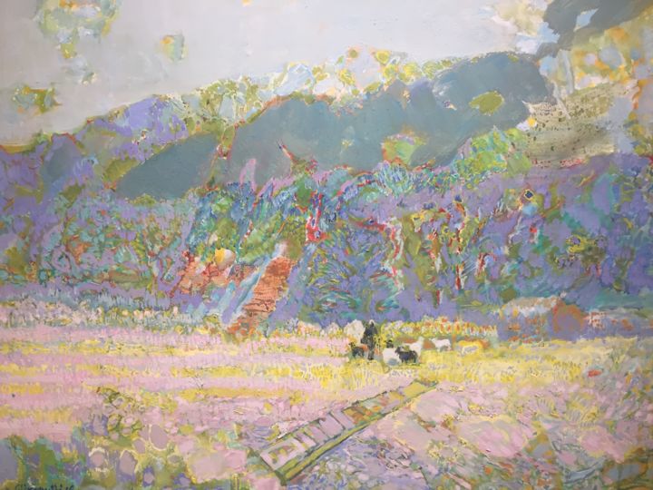 Pittura intitolato "The field" da Jorgji Gjikopulli, Opera d'arte originale