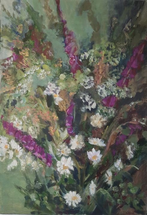 Malarstwo zatytułowany „Bouquet champêtre” autorstwa Sibylle Du Peloux, Oryginalna praca, Akryl