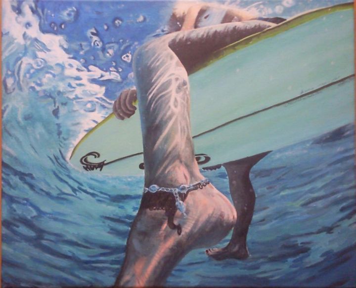 Peinture intitulée "Surfeuse" par Phoenix, Œuvre d'art originale, Acrylique