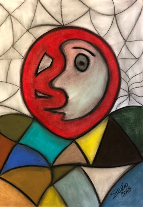 Drawing titled "tête Lunaire" by Sidelma Castro, Original Artwork, Chalk