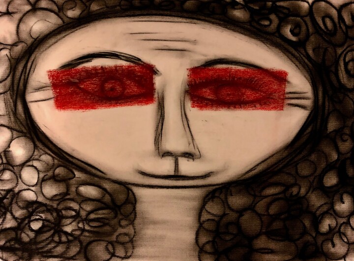 Drawing titled "Les yeux cachés" by Sidelma Castro, Original Artwork, Chalk