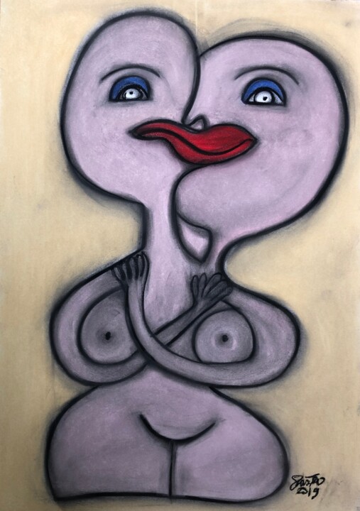 Drawing titled "Soeurs Siamoises" by Sidelma Castro, Original Artwork, Chalk