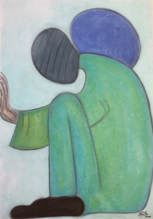 「Le mur du silence」というタイトルの描画 Sidelma Castroによって, オリジナルのアートワーク, 木炭