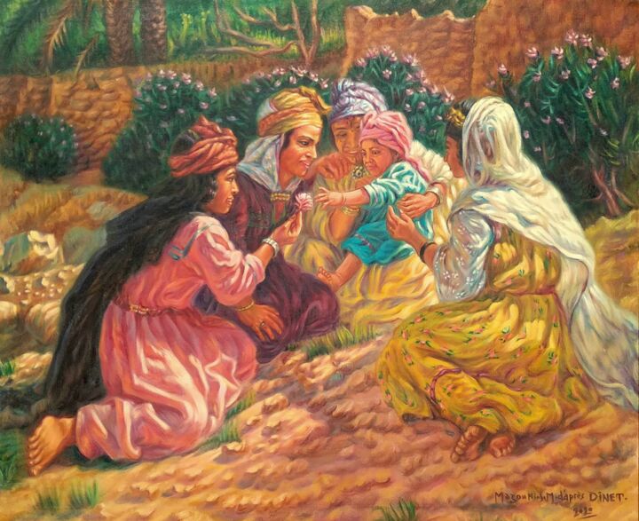 Painting titled "Fillettes de bousaa…" by Sidi Mohammed Mazouni, Original Artwork, Oil