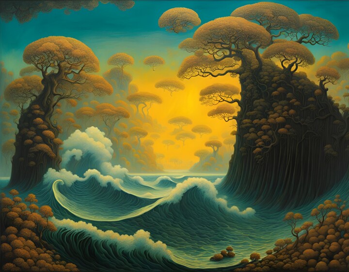 Digitale Kunst getiteld "The sea" door Sid, Origineel Kunstwerk, AI gegenereerde afbeelding