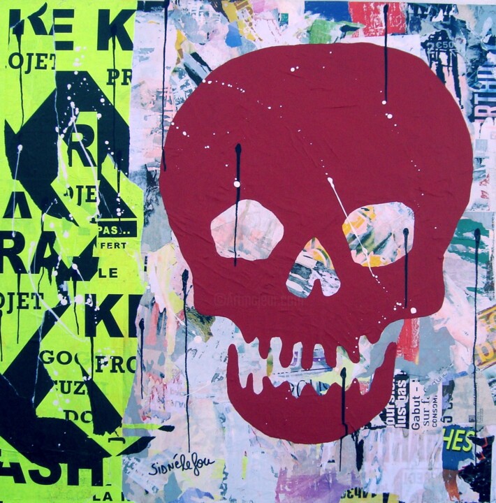 Peinture intitulée "TETE DE MORT "RED"…" par Sidné Le Fou, Œuvre d'art originale