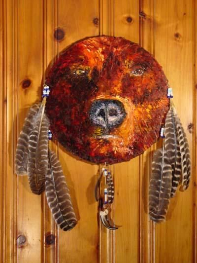 Peinture intitulée "Bear Totem Shield #2" par Sidney Moonchild, Œuvre d'art originale
