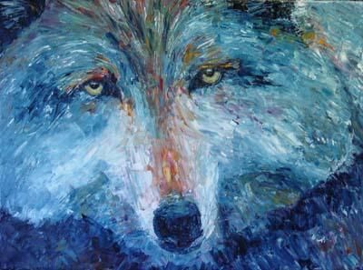 Painting titled "In a Wolf's Eyes" by Sidney Moonchild, Original Artwork