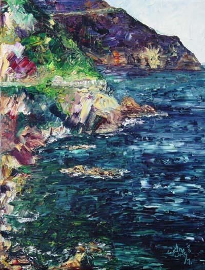 Pintura titulada "Cinque Terre Hiking…" por Sidney Moonchild, Obra de arte original
