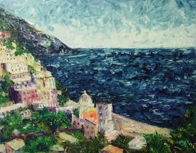 Painting titled "Positano South" by Sidney Moonchild, Original Artwork