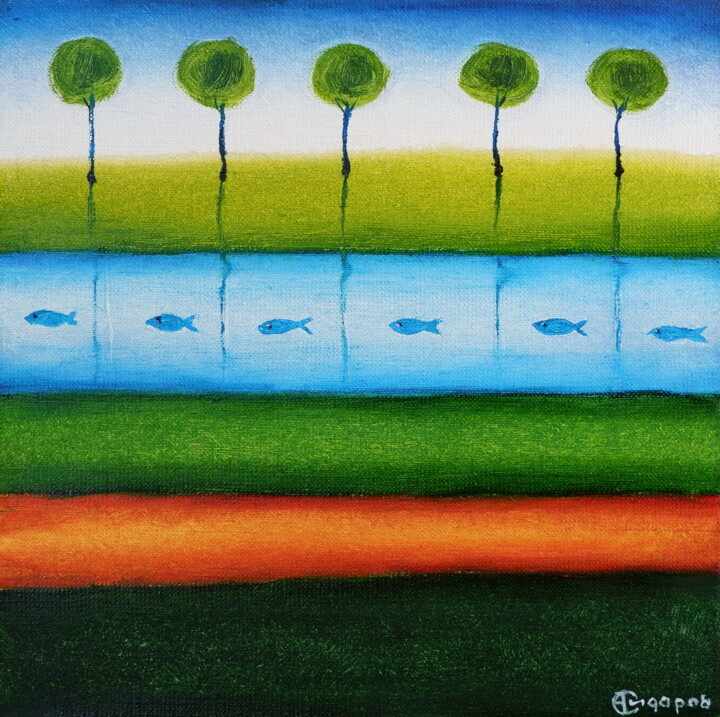 Картина под названием "Полосатое лето" - Олег Сидоров, Подлинное произведение искусства, Масло