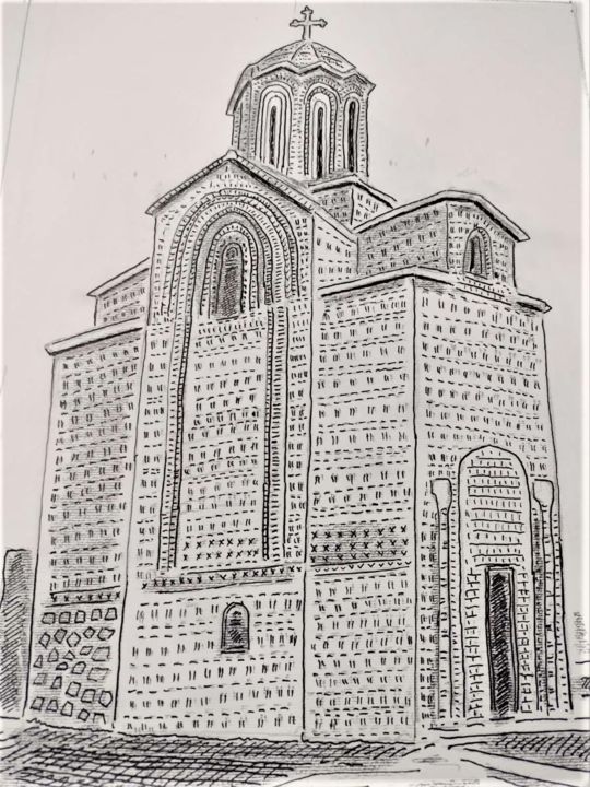 Dessin intitulée "Saint Zaum Monastery" par V Sidorov, Œuvre d'art originale, Encre