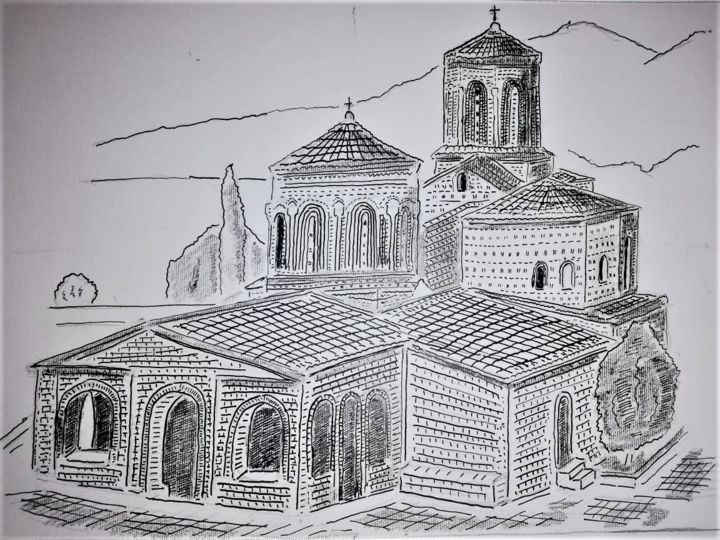 Dessin intitulée "Saint Naum Ohrid" par V Sidorov, Œuvre d'art originale, Encre