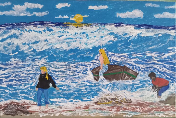 Ζωγραφική με τίτλο "Sobre la playa" από Mario Hernández Saavedra, Αυθεντικά έργα τέχνης, Ακρυλικό