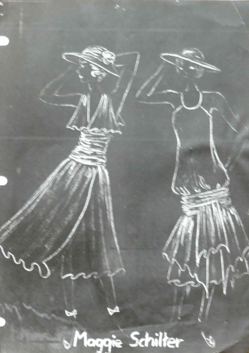 Zeichnungen mit dem Titel "Fashion Sketch - 2" von Sieglinde (Siggy) Margarete Schitter, Original-Kunstwerk, Kreide