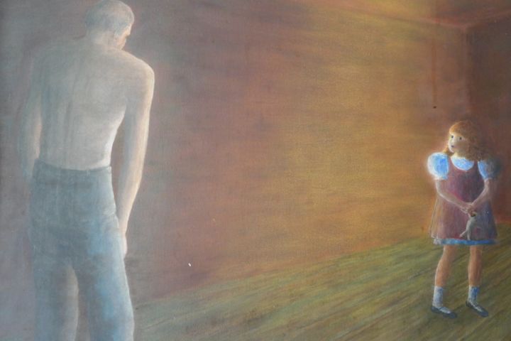 Malerei mit dem Titel "Man & Child" von Sieglinde (Siggy) Margarete Schitter, Original-Kunstwerk, Acryl