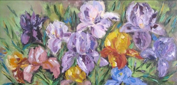 "iris flowers textur…" başlıklı Tablo Svitlana Klymenko tarafından, Orijinal sanat, Petrol