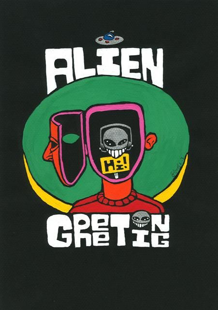 Painting titled "Alien Greeting" by Siljoe, Original Artwork