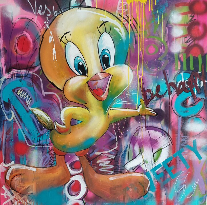 Painting titled "Tweety" by Silke Von Clarmann, Original Artwork, Acrylic